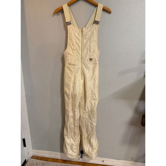 Skyr Ski Bib Overalls Womens Sm Ivory Quilted Vintage Snow Pants Gaper Day